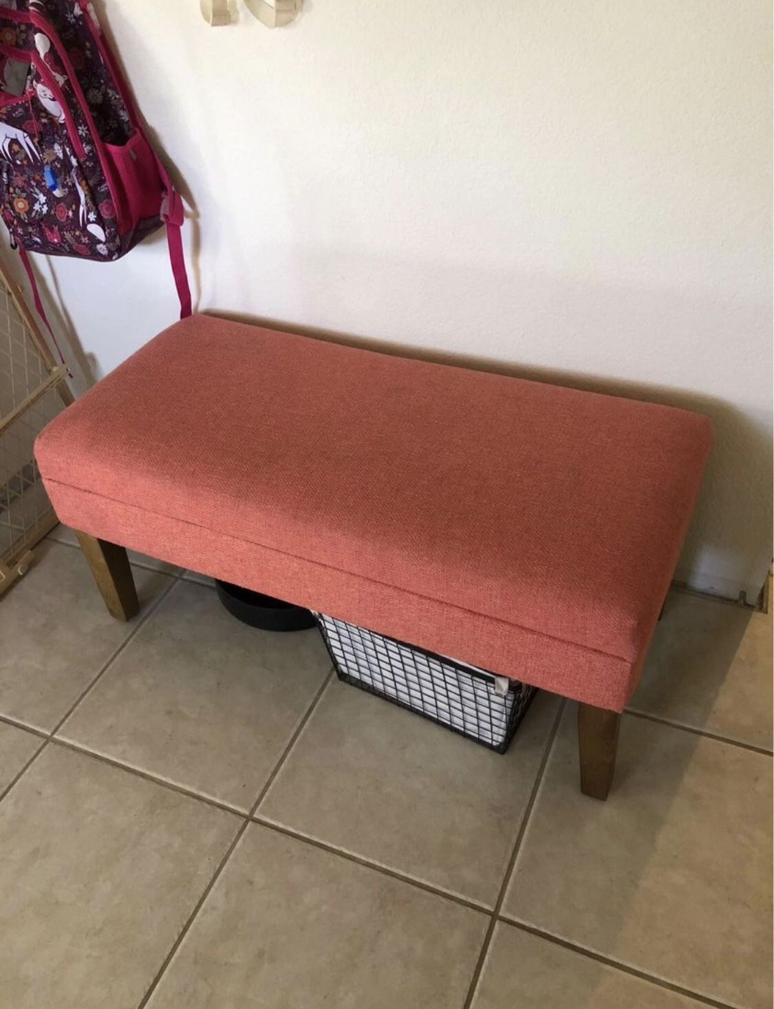 Coral/salmon/pink Storage Bench