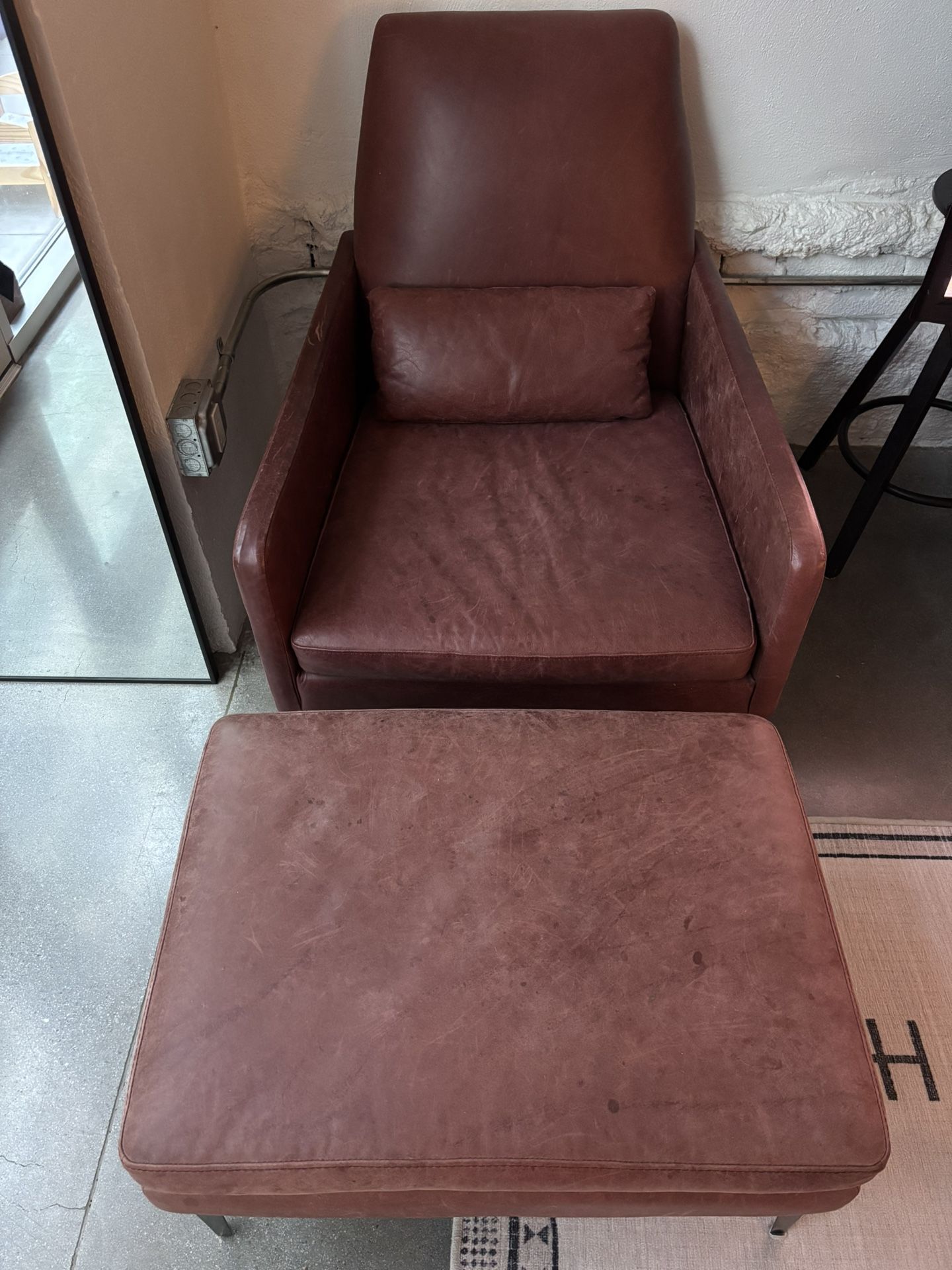 West Elm Smythe Leather Chair and Ottoman