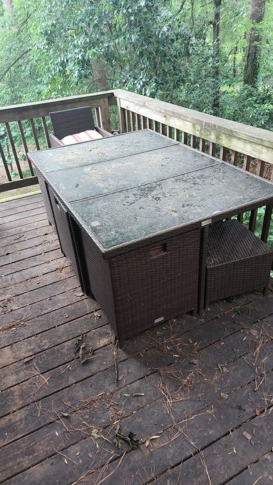 Patio Dining Set-6 Hideaway Chairs, 6 Ottomans w/ 6 Cushions
