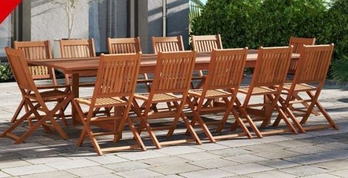 *BRAND NEW* 11 Piece Rectangular Extending Table 100% FSC Certified Hardwood For Outdoor With Solid Wood Chair Dinning Set