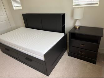 Ikea daybed with bookcase and 2 drawers nightstand