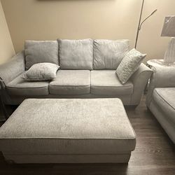 Sofa, love Seat, 2 End Tables, 2 End Lamps, ottoman 