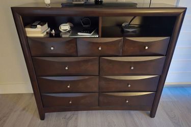 Dark Brown Wood Dresser with Open Shelf
