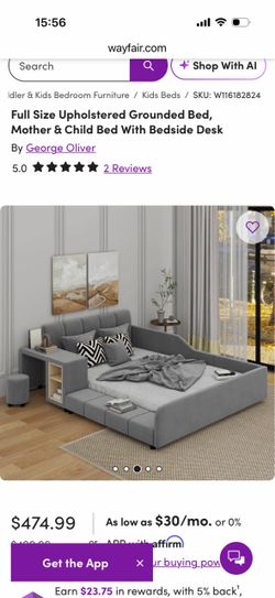 George Oliver Full Size Upholstered Bed with Bedside Desk