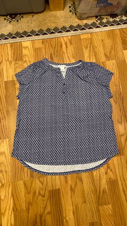 Liz Claiborne Navy Blue Printed Cap Sleeve Blouse, Woman size XL