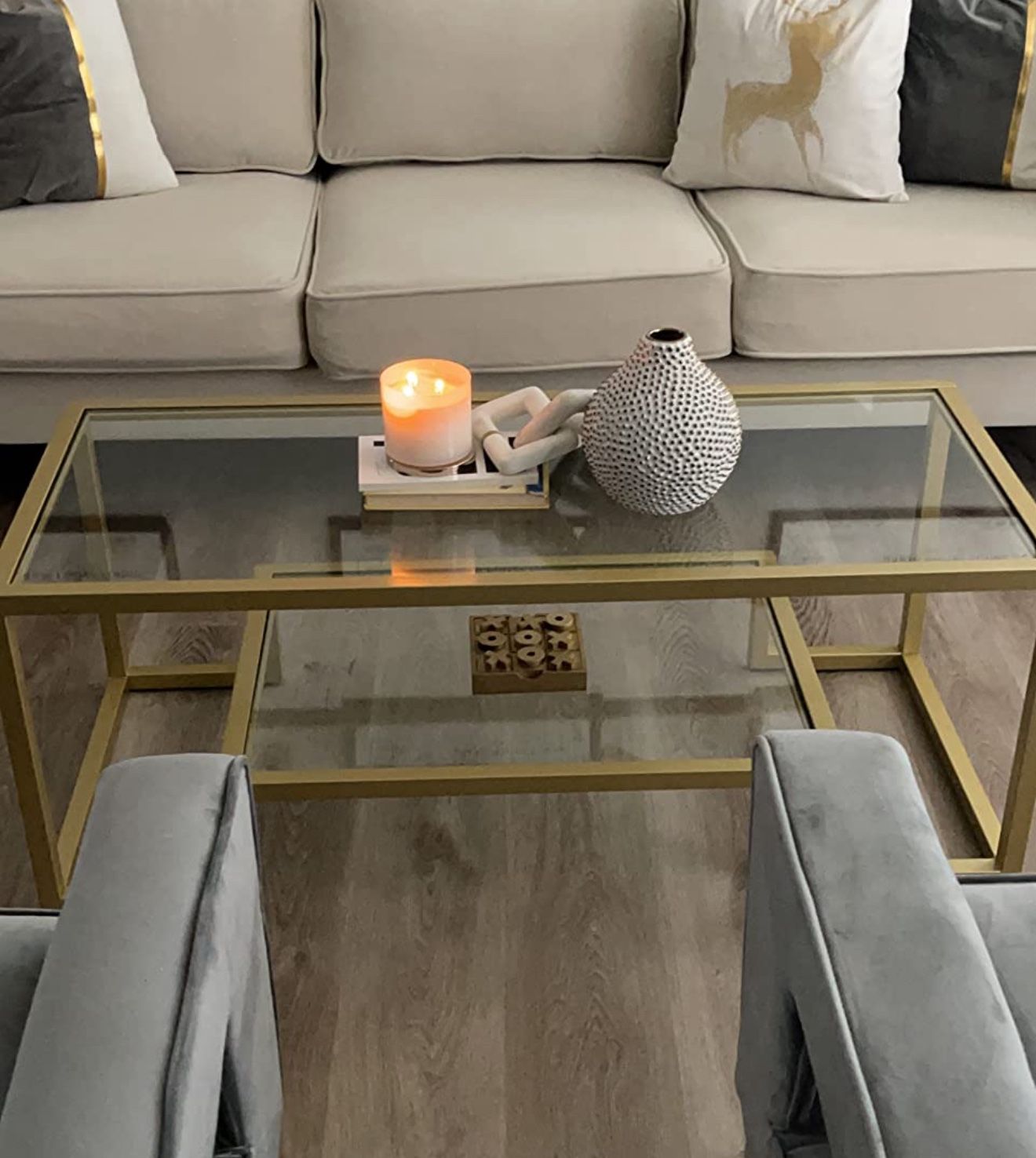Like new 2 Level Rectangular glass and brass Coffee Table