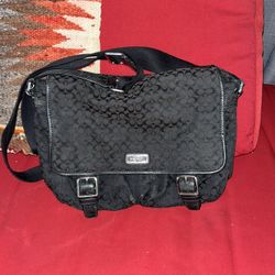 COACH Logo Crossbody Shoulder Bag Canvas Leather Black F70283Vintage