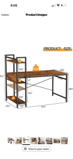 Computer desk with 4 tier shelves