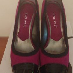 Selling For Friend: Nine West Dark Pink/ Black Suede And Leather Heels 7M 