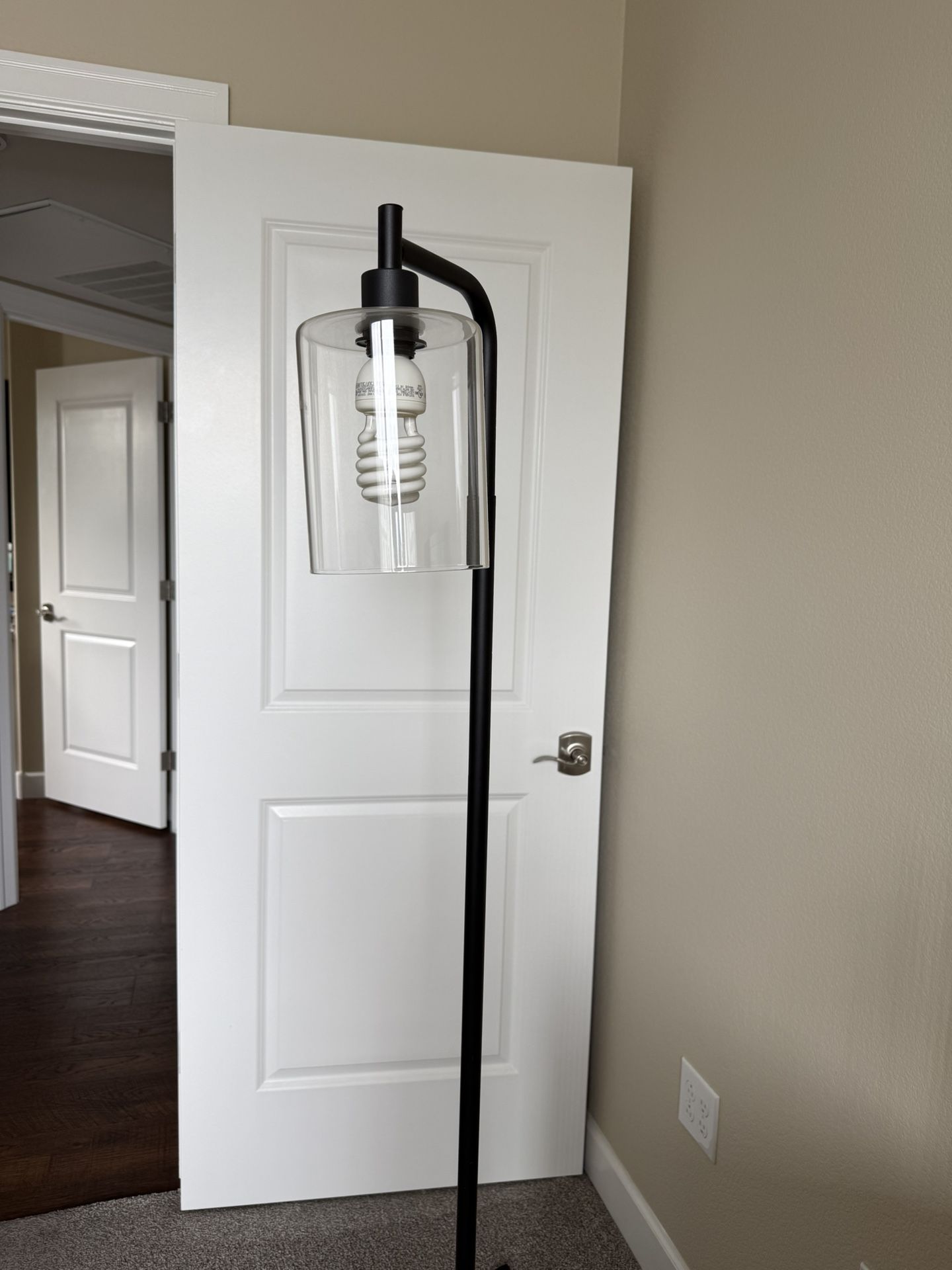 Industrial Floor Lamp with Hanging Glass Lampshade and Foot Switch