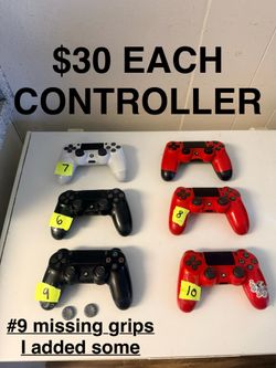 PlayStation 4 Controllers  $30  EACH  FIRM (tested) (NO TRADES) (NO STICK DRIFT)#9 missing grips but I put extra ones.