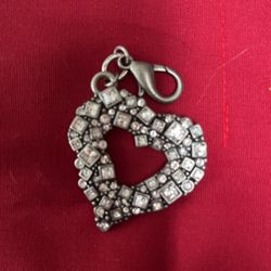 Chico’s Silver Tone Rhinestone Paved Heart Key Chain Fob 