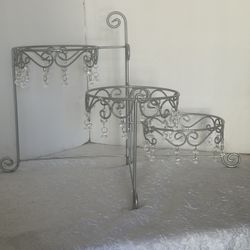 Elegant 3 Tier Silver Metal-Chandelier Buffet Server 