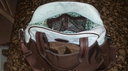 Diaper Bag- Chocolate Brown and Baby Blue with Polkadots