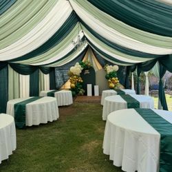 Tent Drapping Chairs And Tablecloth Tables