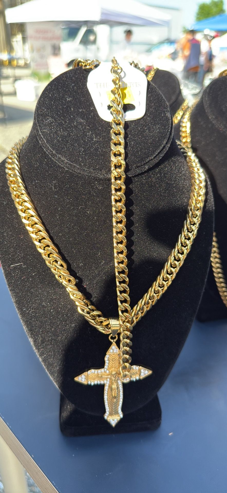 Stainless Steel Necklace & Bracelet Set with Cross Pandent