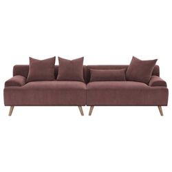 **SALE**Mid-Century Modern New Extra Long Sofa Upholstered in Wine Red Color Corduroy!