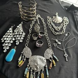 12 Piece Silver Tone Lot of Vintage Jewelry