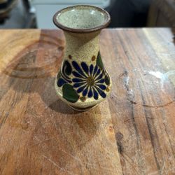 Vintage TONALA Handpainted Mexican Pottery Vase  Cobalt Blue Flower