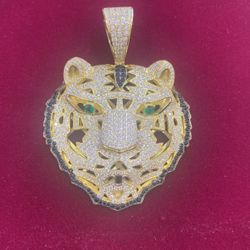 925 STERLING SILVER TIGER HEAD GOLD PLATED WITH CZS