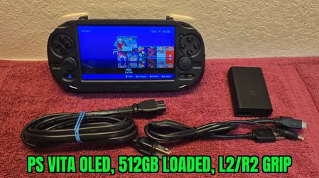 PS Vita PCH-1000 OLED portable, cfw 3.65, 512GB w/15k+ games, L2/R2 grip case!