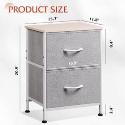 2-drawer gray fabric dresser nightstand wood top