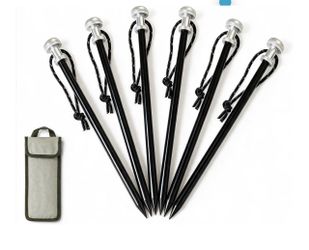 Hollow Aluminum Tent Stakes 7075 Ultra Light Strong Sleek 6Pack Aluminum Ultra Lightweight High Strength Sleek Design Black Pull Cords for Tents Tarps