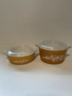 Vintage Pyrex Casserole Dish Butterfly Gold 473-B/471-B (with Lid) 1L/500ml