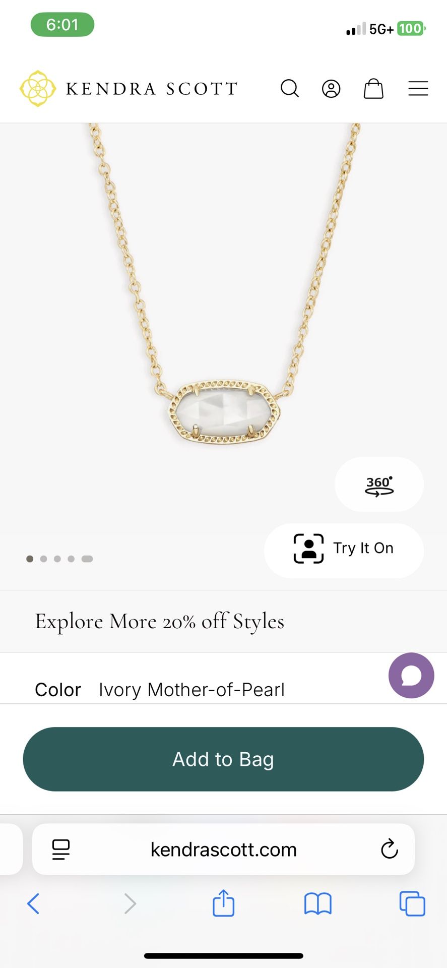 Kendra Scott Elisa Gold Pendant Necklace Ivory Mother-of-Pearl
