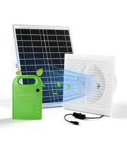 Solar Powered Fan, 25W Waterproof Solar Panel + 8 Inch Solar Exhaust Fan with Battery Charger for Outside, Greenhouse, Chicken Coop, Pet House, Shed, 