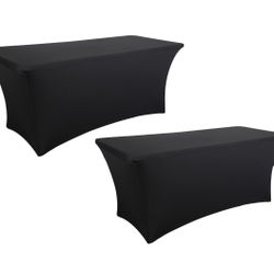 2 Pack 6Ft Table Cloth Fitted for Rectangular Foldable Tables 6 Foot Spandex Table Cover, Black