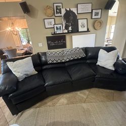 Creative Leather Black Naked Leather Sofa with Chair and Half & Ottoman