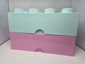 Lego 8 Stud Storage Boxes - Discontinued Colors in 8 Stud - Pink and Aqua Blue (2 containers)