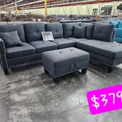 BRAND NEW 3PCS SECTIONAL SOFA SET WITH OTTOMAN AND ACCENT PILOWS INCLUDED $379