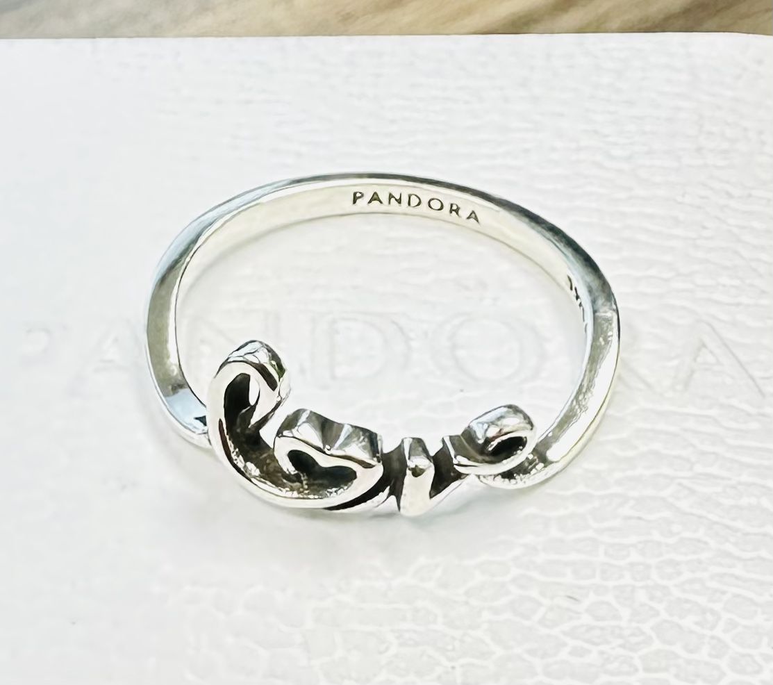 Pandora Handwritten Love Ring #193058C00 + PANDORA HINGED BOX & PANDORA POLISHING CLOTH Included + Tag
