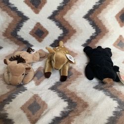 Set of 3 Ty Original Beanie Babies – Derby, Whisper & Blackie – Pre-Owned