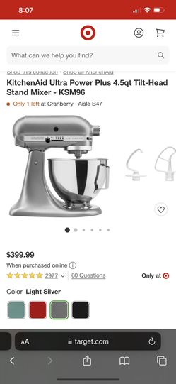 Kitchenaid Ultra Power Plus 4.5qt Tilt-head Stand Mixer Light Silver -  Ksm96 : Target