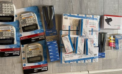 Large Office-Supply Lot with 4 Texas Instruments Calculators