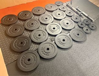 200 # Adjustables Cast Iron Dumbbells [ Yes!! 100 pounds for each hand] Open Box Condition.