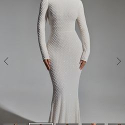 Embellished Open-Back Gown in White Oh Polly 