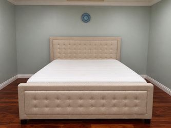King Size Beige Tufted Upholstered Bed Frame