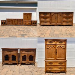 French Provincial Hickory Manufacturing Co. Bedroom Set | Oak Dresser | Oak Nightstands | Mid-Century