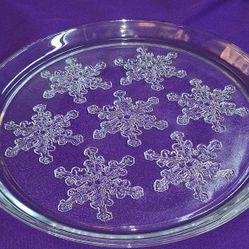 VINTAGE INDIANA GLASS CHRISTMAS SNOW FLAKE 13" PLATTER  G6D101