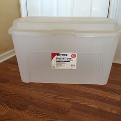 HOMZ 38 Gallon Large Storage Stor n’Tote with Hinged Lid & Secure Latch, Clear