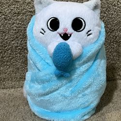 Uncute Collectible Purritos Tuna Blue Kitty Cat Plush 7" Green Blanket Kawaii