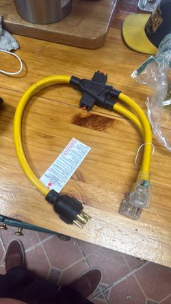 3 FT Generator Cable Adapter with Circuit Breaker, Generator Distribution Cord, 10 Gauge 4 Prong Extension Cord Splitter, L14-30P to (2) 5-15/20R