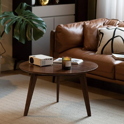 Oak wood small round table, Solid Rubberwood Nordic Style Side Table - 23.6x23.6x13.4 inch / 60x60x35сm. walnut color