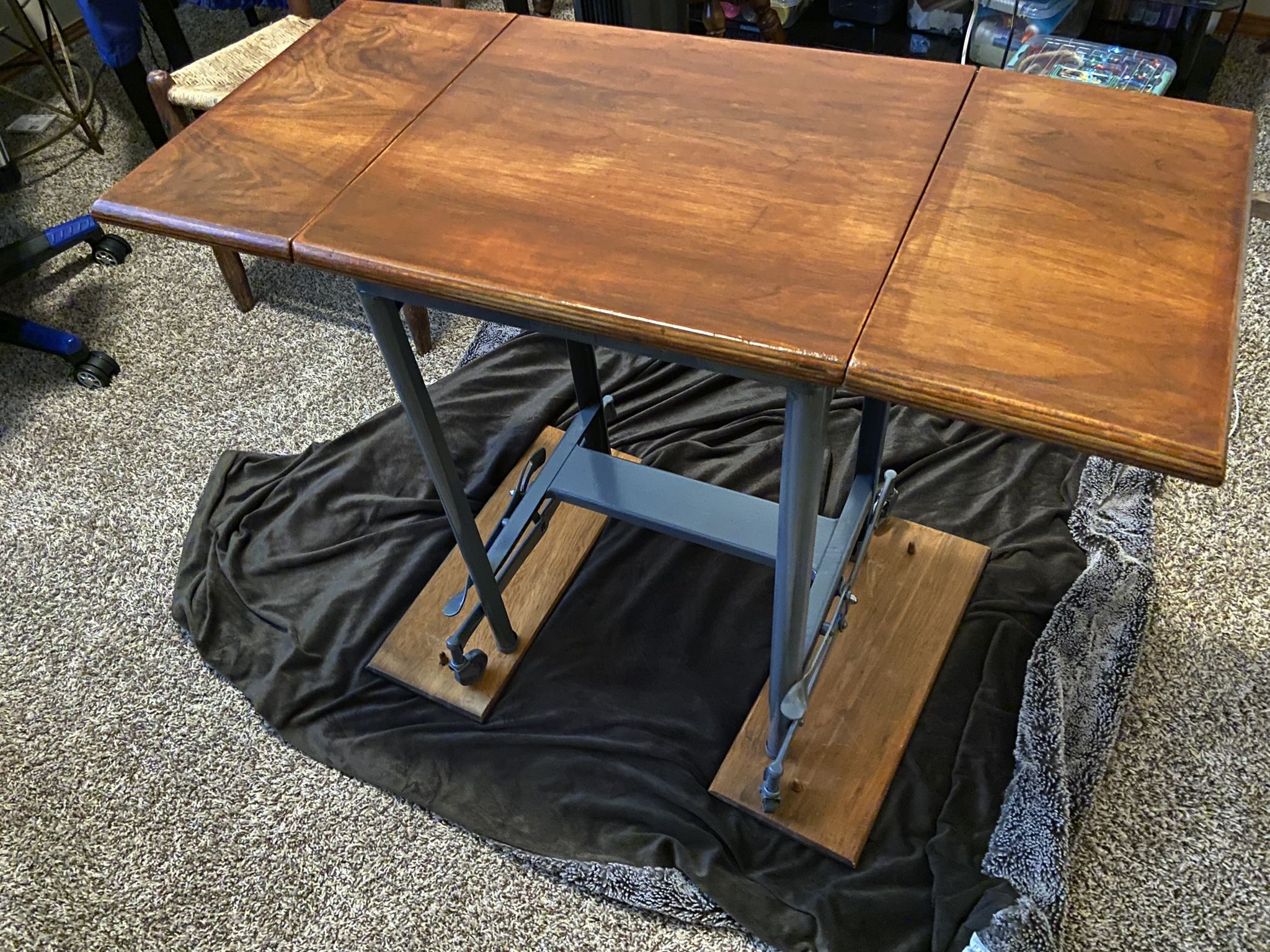 1950’s Typewriter Stand -RESTORED - Great Study Desk Or Kid Table. Ends Fold
