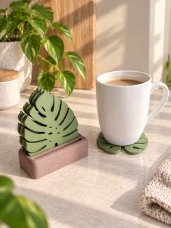 Monstera leaf coasters and holder