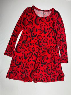 Studio M Red and Black Animal Print Long Sleeve Dress